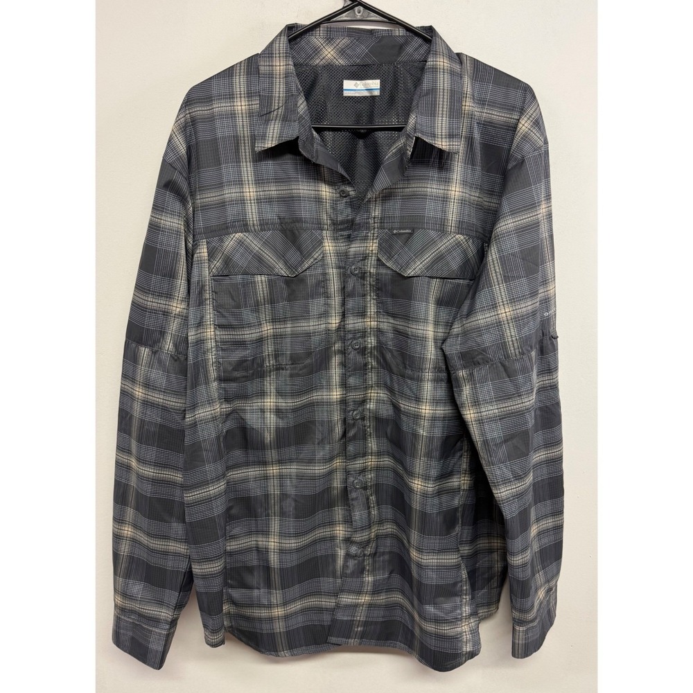 Columbia Mens Silver Ridge Omni-Shade Plaid Fishing Shirt Grey AM1282 Large